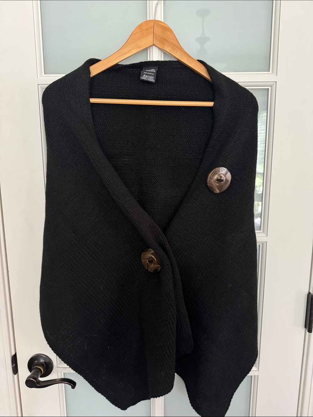 Noelle Black Knit Button-Front Wrap Cape
